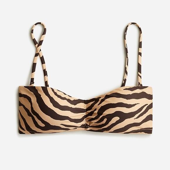 J. Crew NWT Bandeau Bikini Swim Top in Zebra Stripe Beige Brown Size 3X - Picture 2 of 13